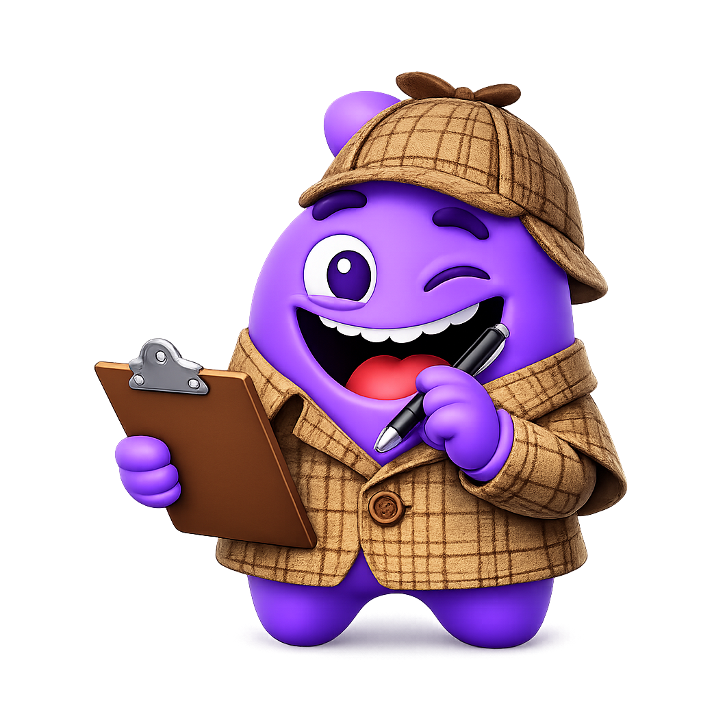 Popy, PopMe's mascot, dressed as a detective